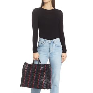 Clare V. Simple Tote Woven Black/Blue/Cherry EUC